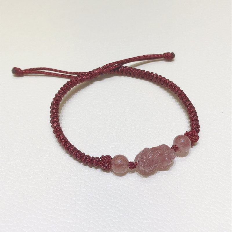 FJHDIY049 Strawberry crystal silver obsidian Pixiu Bracelet 12mm