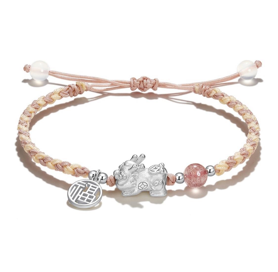 FJHDIY045 Gray Moonlight Foot Silver Pi'xiu Bracelet 8mm