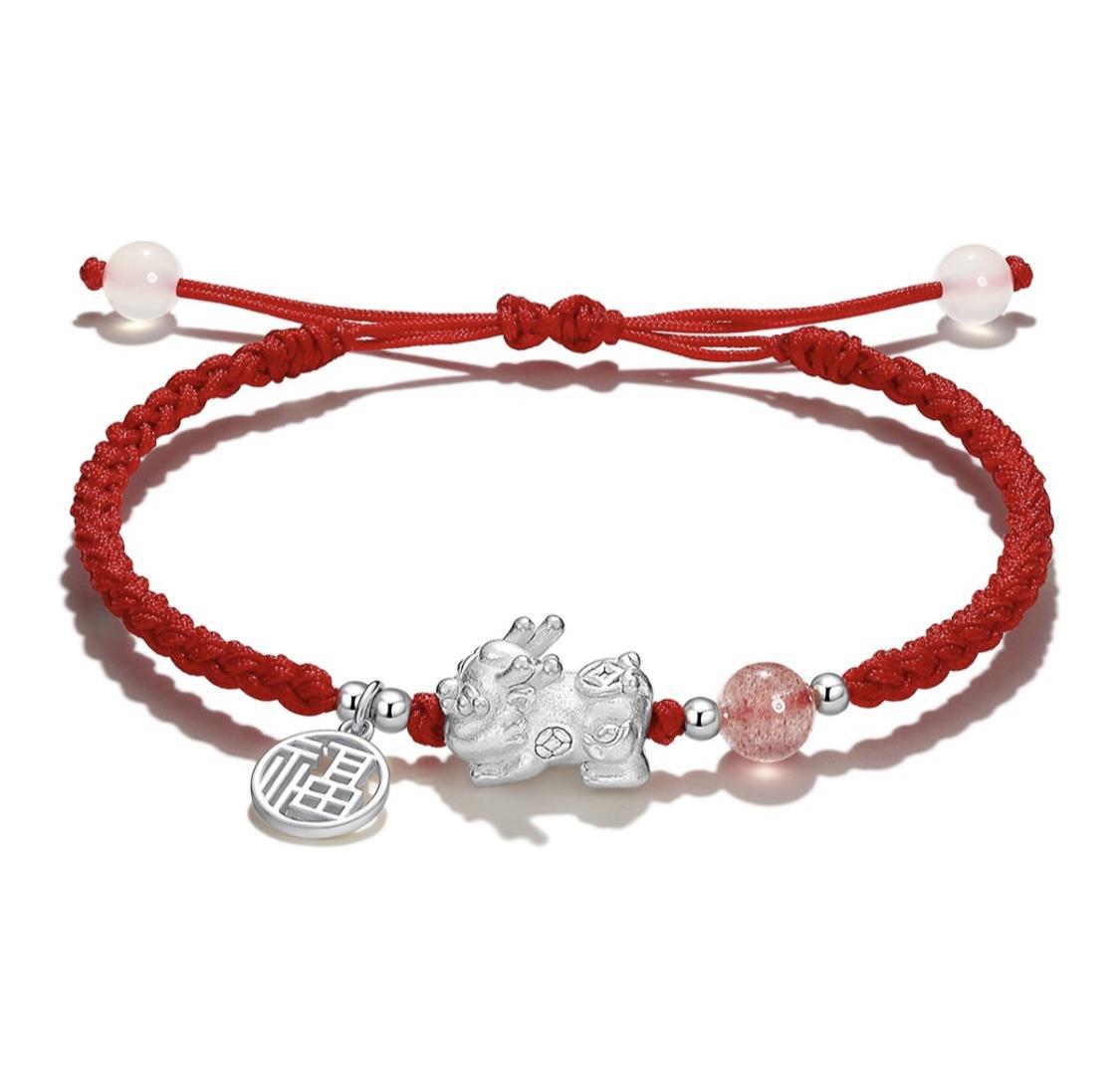 FJHDIY045 Gray Moonlight Foot Silver Pi'xiu Bracelet 8mm