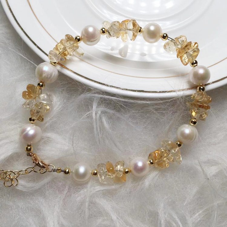 FJHDIY063 Strawberry Crystal Gravel Pearl Bracelet 8mm
