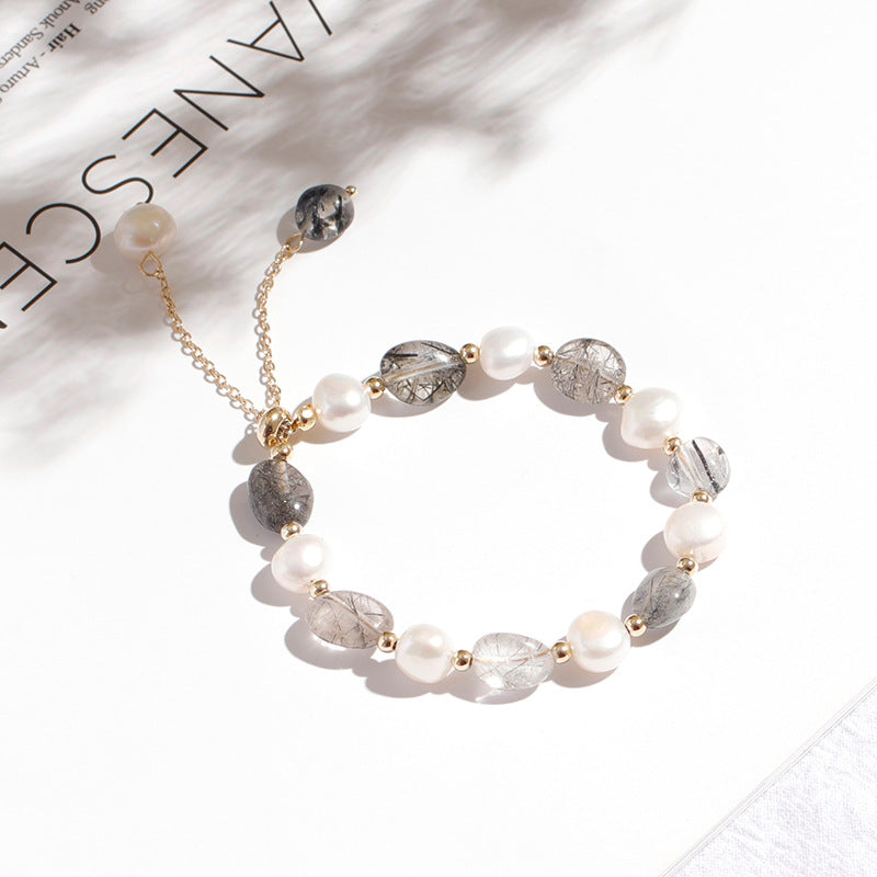 FJHDIY060 Lan Dongling Tamsui Pearl Crystal Bracelet 10mm