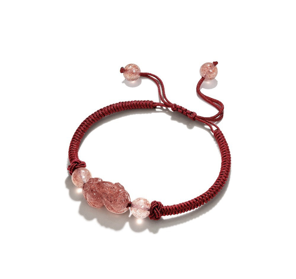 FJHDIY049 Strawberry crystal silver obsidian Pixiu Bracelet 12mm