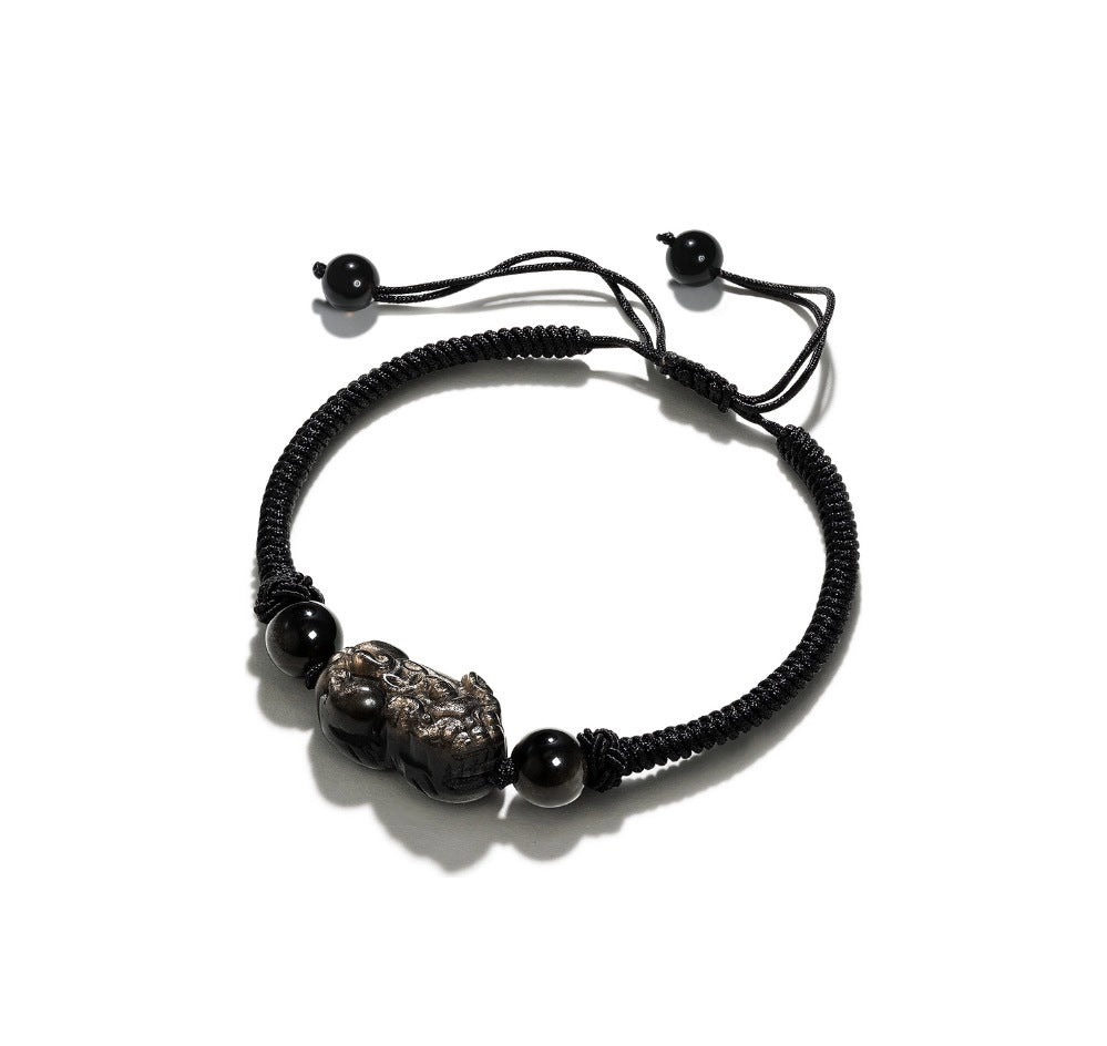 FJHDIY049 Strawberry crystal silver obsidian Pixiu Bracelet 12mm