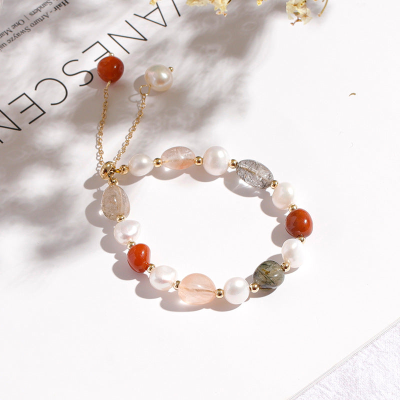 FJHDIY060 Lan Dongling Tamsui Pearl Crystal Bracelet 10mm