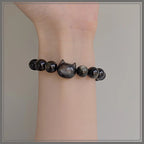 FJHDIY059 Silver Obsidian Cat Head Bracelet 8mm