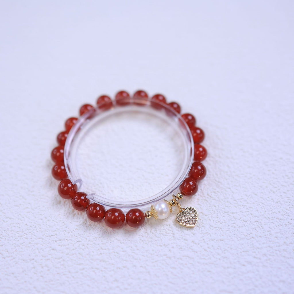 FJHDIY055 Red agate copper gold-plated love heart Bracelet 8mm