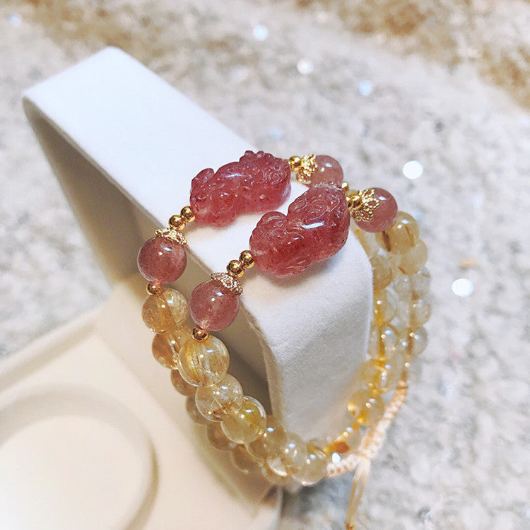 FJHDIY002 Blonde crystal strawberry crystal Pixiu Bracelet 8mm