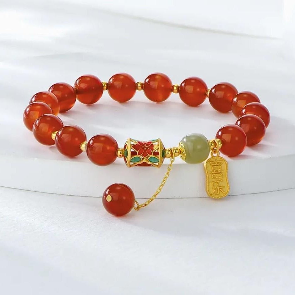 紅瑪瑙和日本玉手鍊 相思豆 快樂煙紅豆手鍊 節日禮物