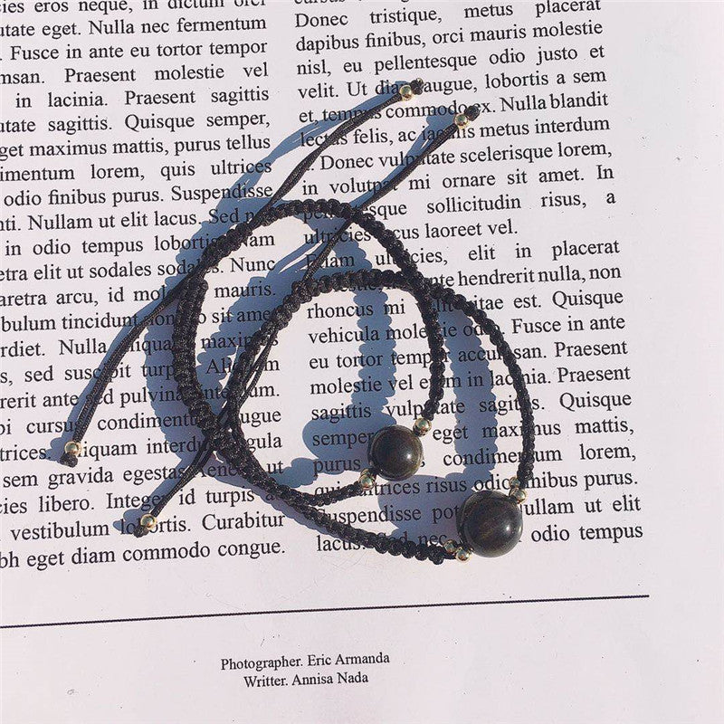 FJHDIY006 Obsidian braided rope Bracelet 10mm
