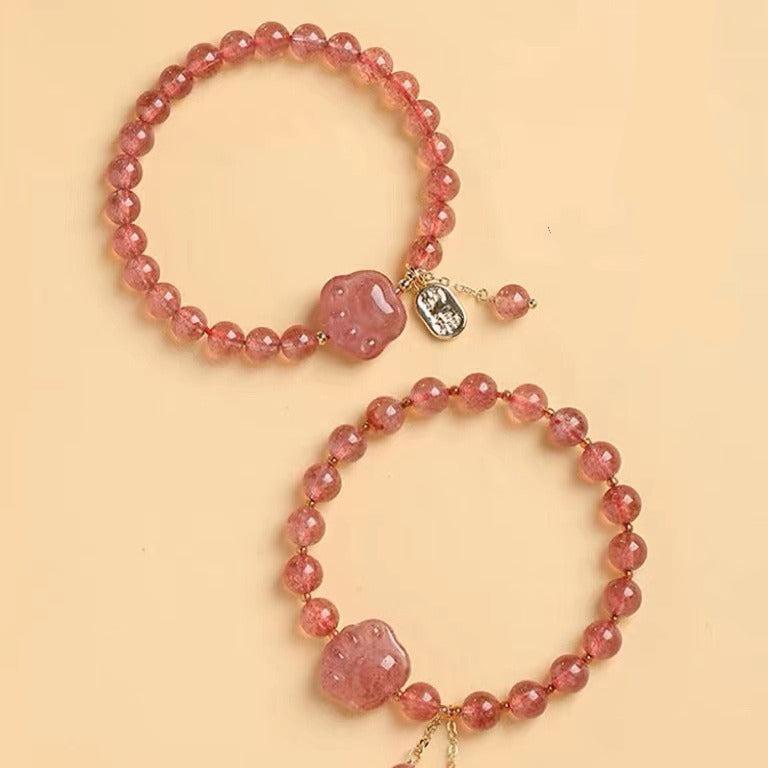 FJHDIY039 Strawberry Crystal Cat Claw Bracelet 7mm