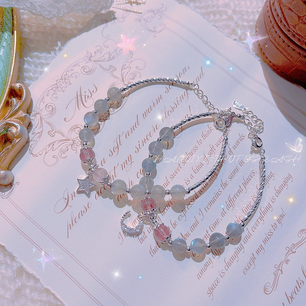 FJHDIY010 Strawberry Crystal Moonstone Bracelet 8mm