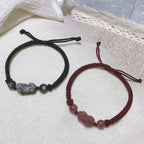 FJHDIY049 Strawberry crystal silver obsidian Pixiu Bracelet 12mm