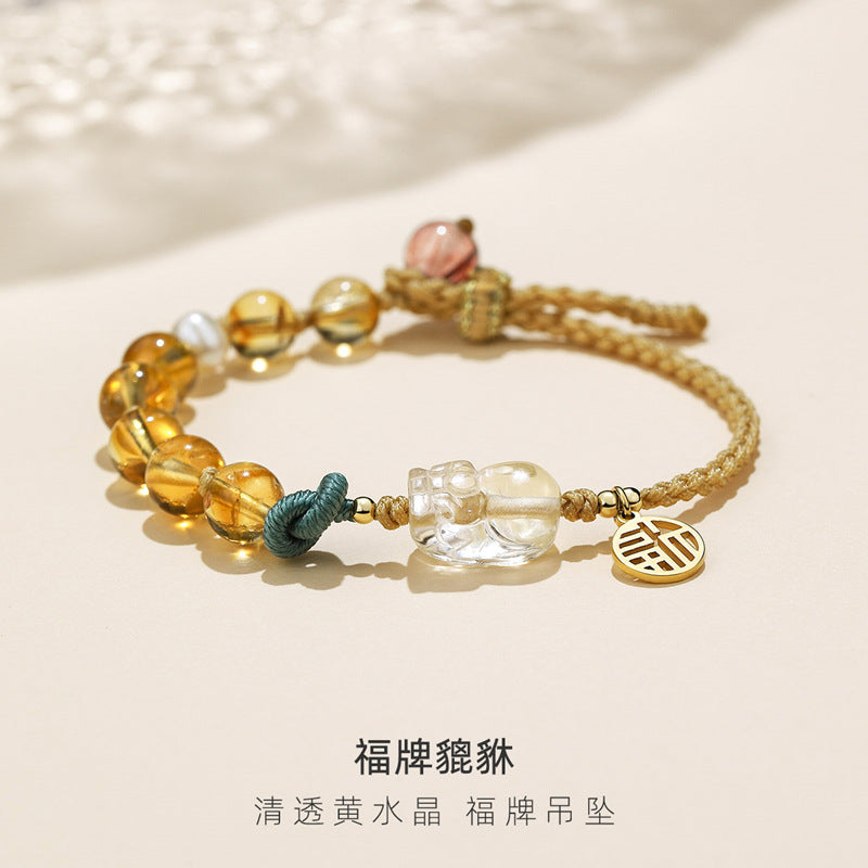 黃水晶精靈編織手鍊 手鍊 簡約小眾設計 學生女友手鍊