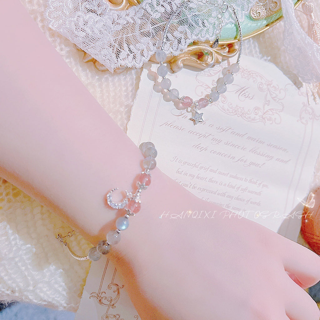 FJHDIY010 Strawberry Crystal Moonstone Bracelet 8mm