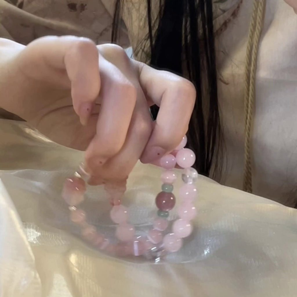FJHDIY016 Nine-tailed Fox Horse Pink Crystal Bracelet 10mm