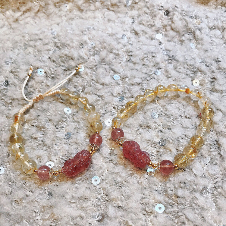 FJHDIY002 Blonde crystal strawberry crystal Pixiu Bracelet 8mm