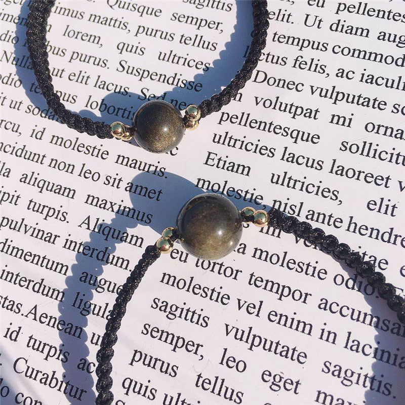 FJHDIY006 Obsidian braided rope Bracelet 10mm