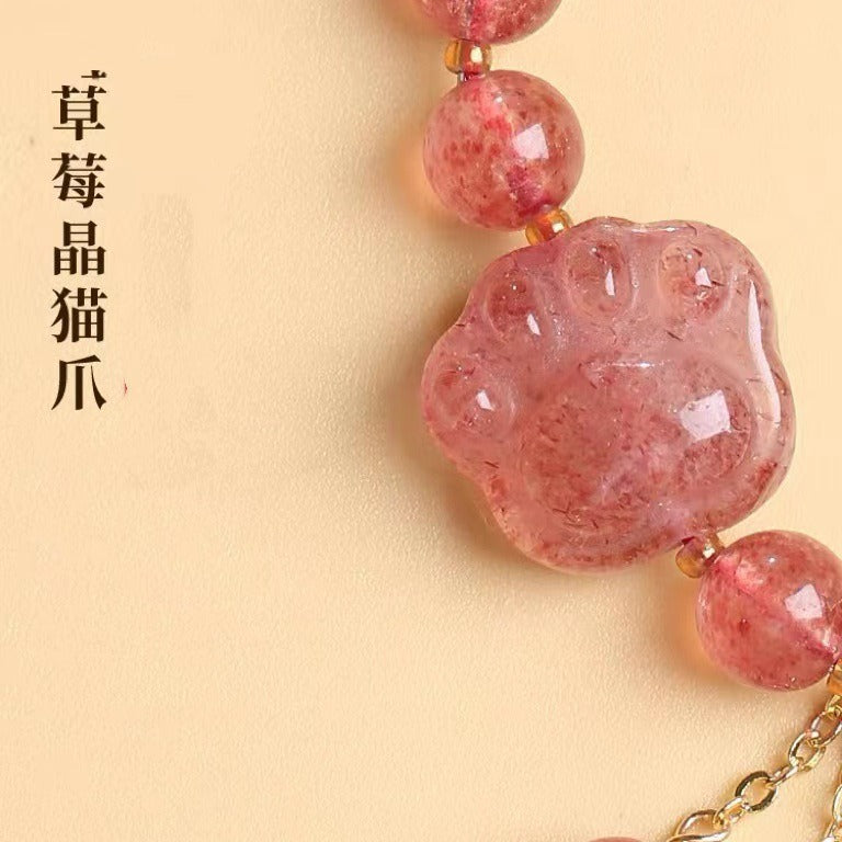 FJHDIY039 Strawberry Crystal Cat Claw Bracelet 7mm