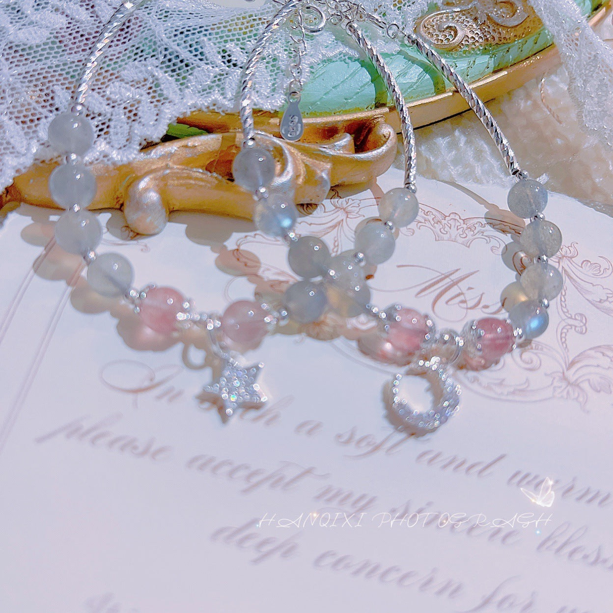 FJHDIY010 Strawberry Crystal Moonstone Bracelet 8mm