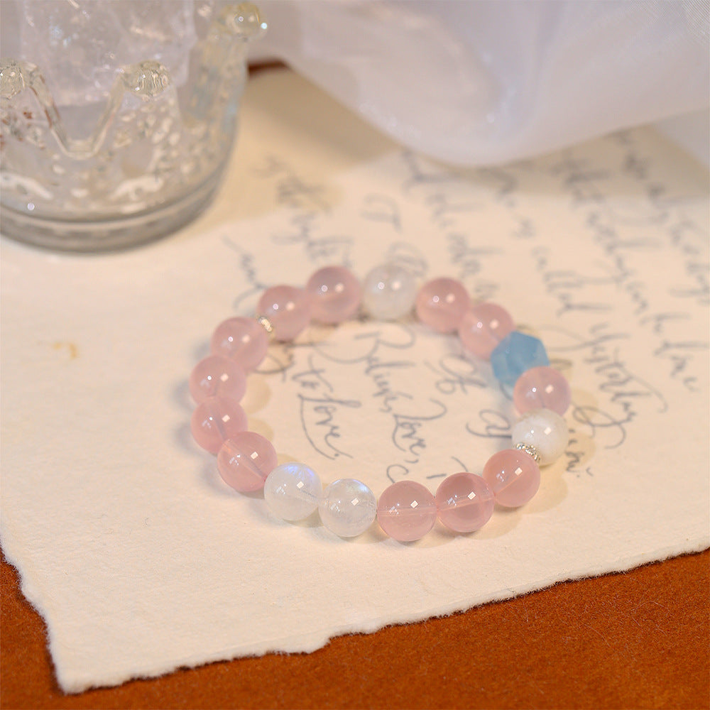 FJHDIY023 Horse pink crystal with blue moonstone aquamarine Bracelet 10mm