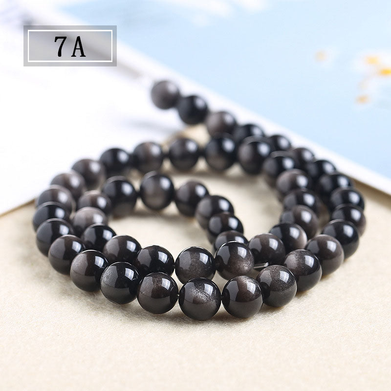 銀のオブシディアンビーズ卸売 5A/7A 4/6/8/10/12/14mm