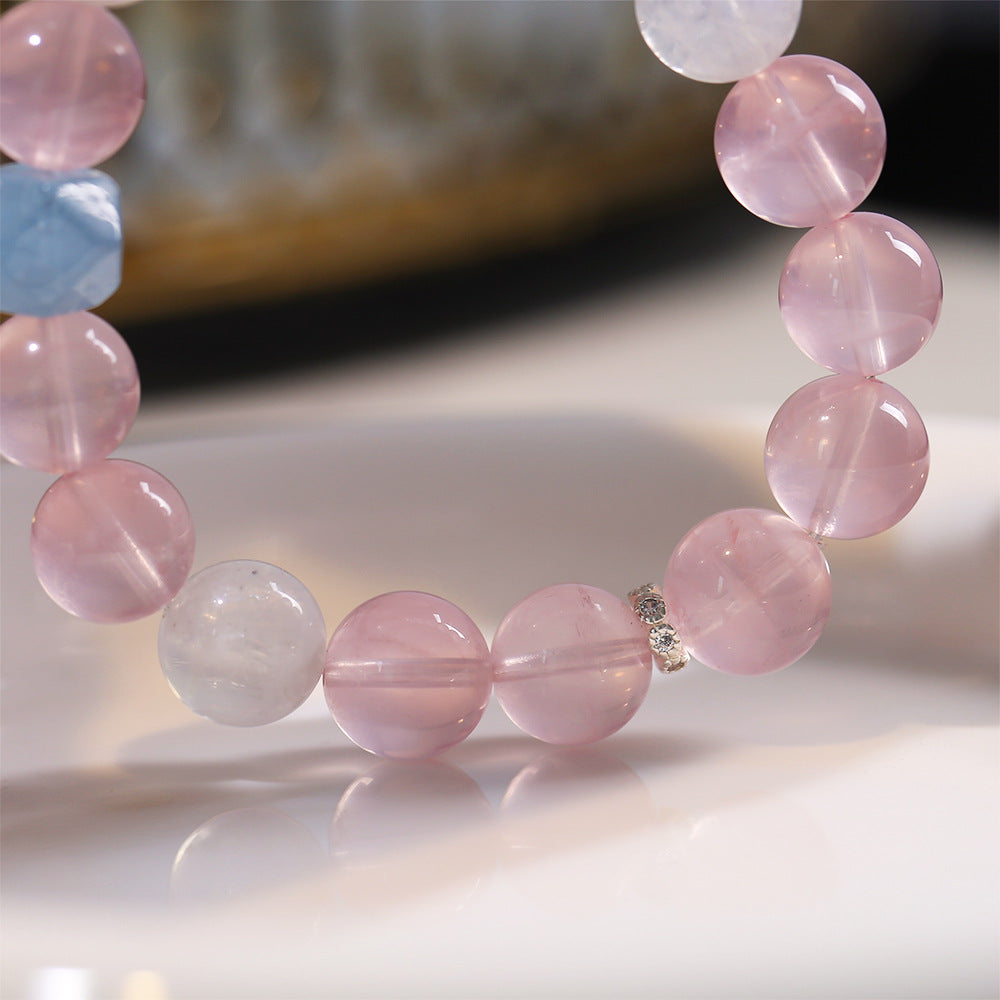 FJHDIY023 Horse pink crystal with blue moonstone aquamarine Bracelet 10mm