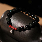FJHDIY035 Obsidian Buddhist bead lotus pod Bracelet 8mm