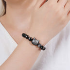 FJHDIY059 Silver Obsidian Cat Head Bracelet 8mm