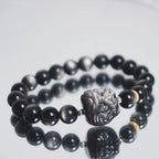 FJHDIY034 Silver Obsidian Lion Fox Bracelet 8mm