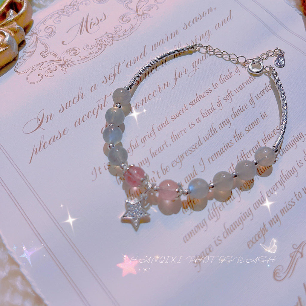 FJHDIY010 Strawberry Crystal Moonstone Bracelet 8mm