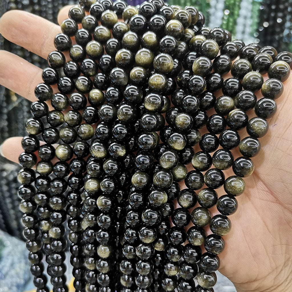 金のオブシディアンビーズ卸売 5A/7A 4/6/8/10/12/14mm
