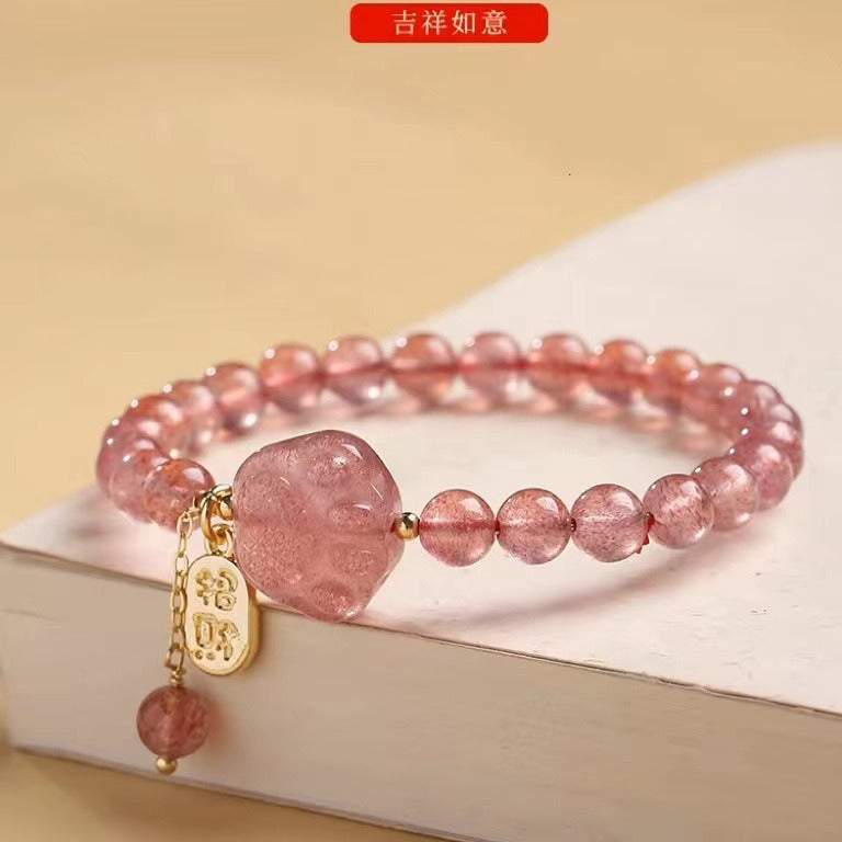 FJHDIY039 Strawberry Crystal Cat Claw Bracelet 7mm