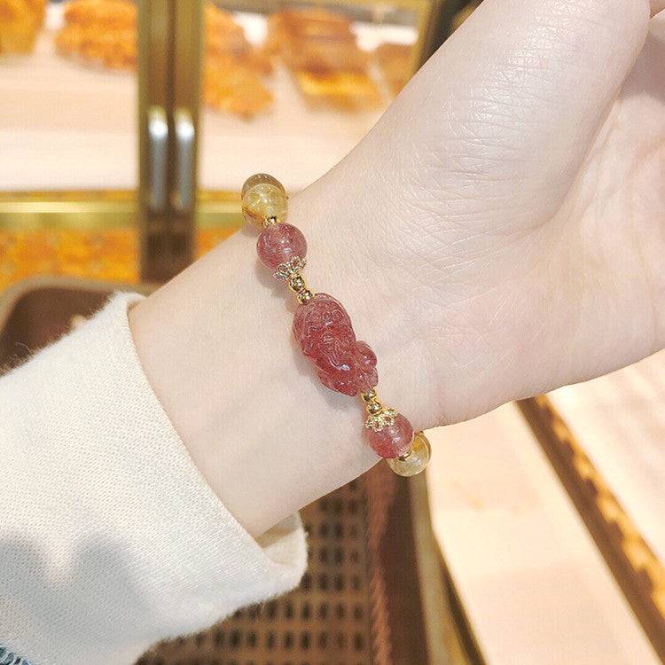 FJHDIY002 Blonde crystal strawberry crystal Pixiu Bracelet 8mm