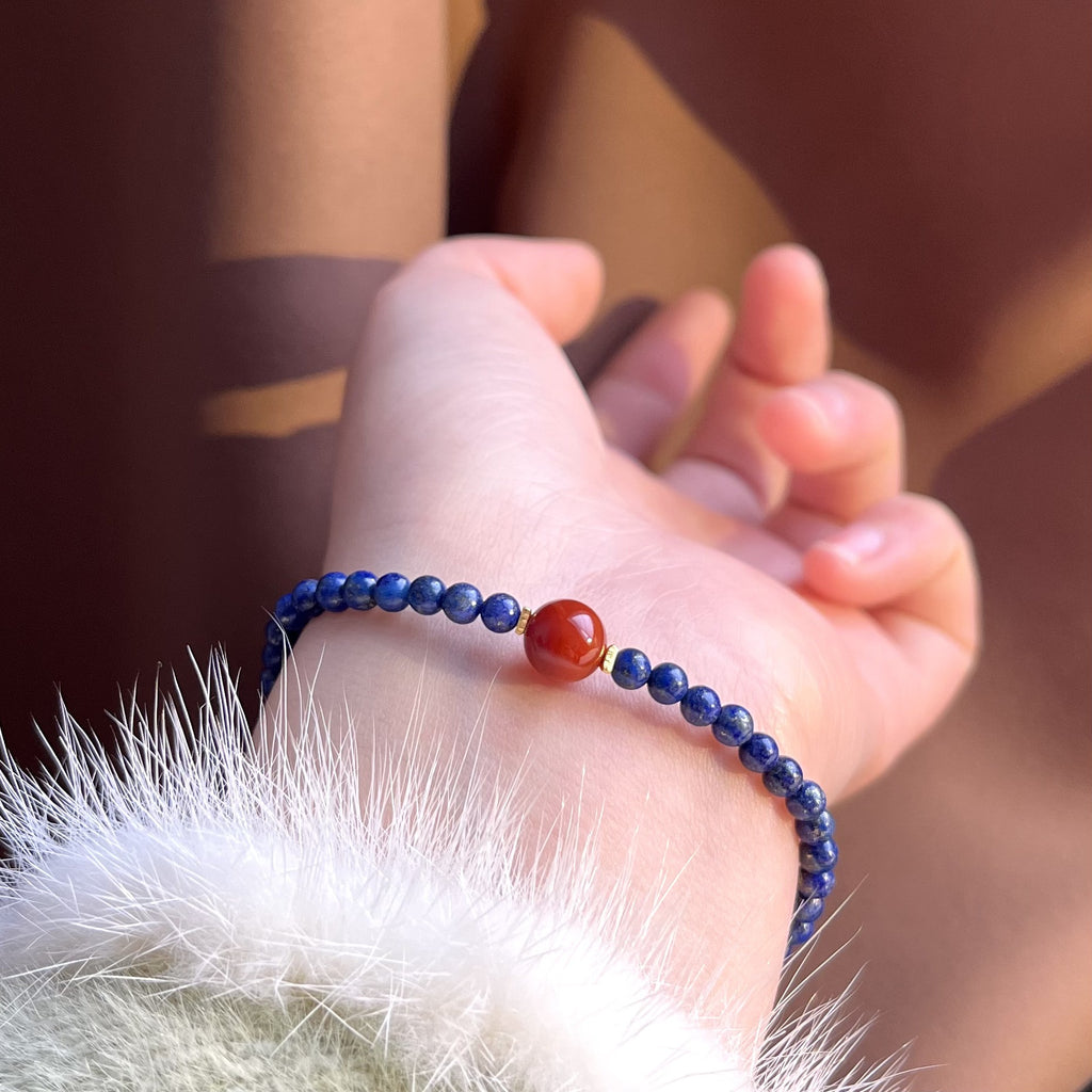 FJHDIY054 Lapis lazuli beads thin southern red Bracelet 4mm