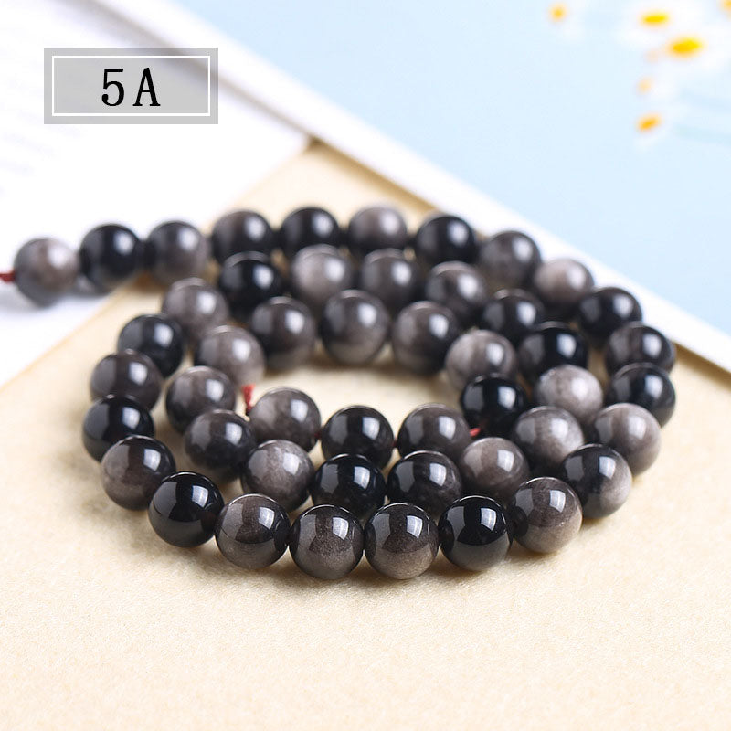 銀のオブシディアンビーズ卸売 5A/7A 4/6/8/10/12/14mm