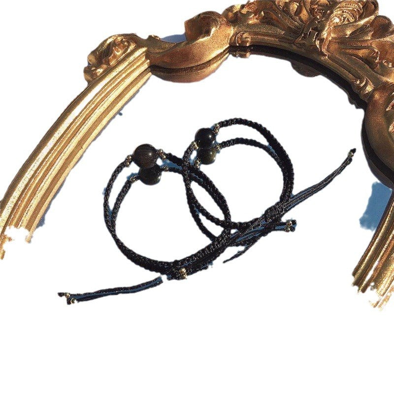 FJHDIY006 Obsidian braided rope Bracelet 10mm