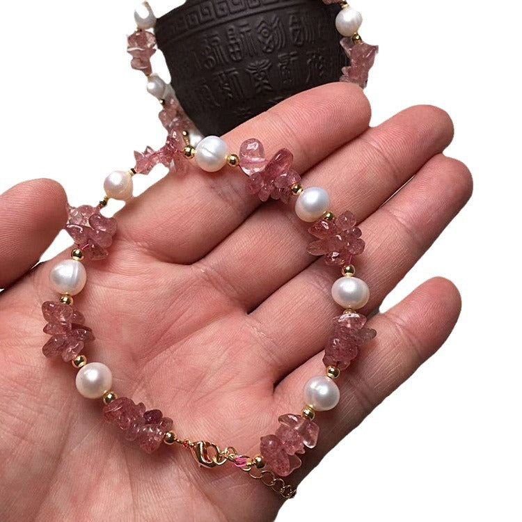 FJHDIY063 Strawberry Crystal Gravel Pearl Bracelet 8mm