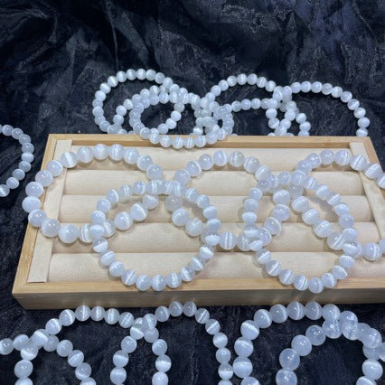 半透明キャッツアイストーンブレスレット 白キャッツアイボールブレスレット