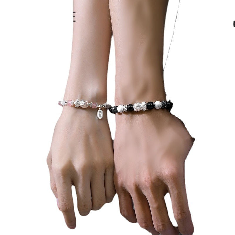 FJHDIY050 Cat's Eye Obsidian Sterling Silver Pixiu Bracelet 8mm
