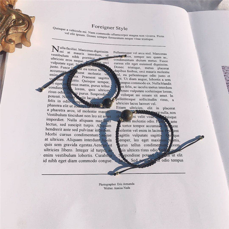 FJHDIY006 Obsidian braided rope Bracelet 10mm