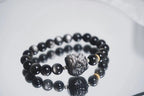 FJHDIY034 Silver Obsidian Lion Fox Bracelet 8mm