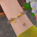 FJHDIY044 Smoky purple agate 925 silver hydrangea Bracelet 8mm