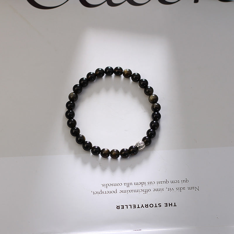 天然黒曜石黒曜石カップルブレスレットスターリングシルバーカップルモデル