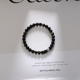 天然黒曜石黒曜石カップルブレスレットスターリングシルバーカップルモデル