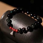 FJHDIY035 Obsidian Buddhist bead lotus pod Bracelet 8mm