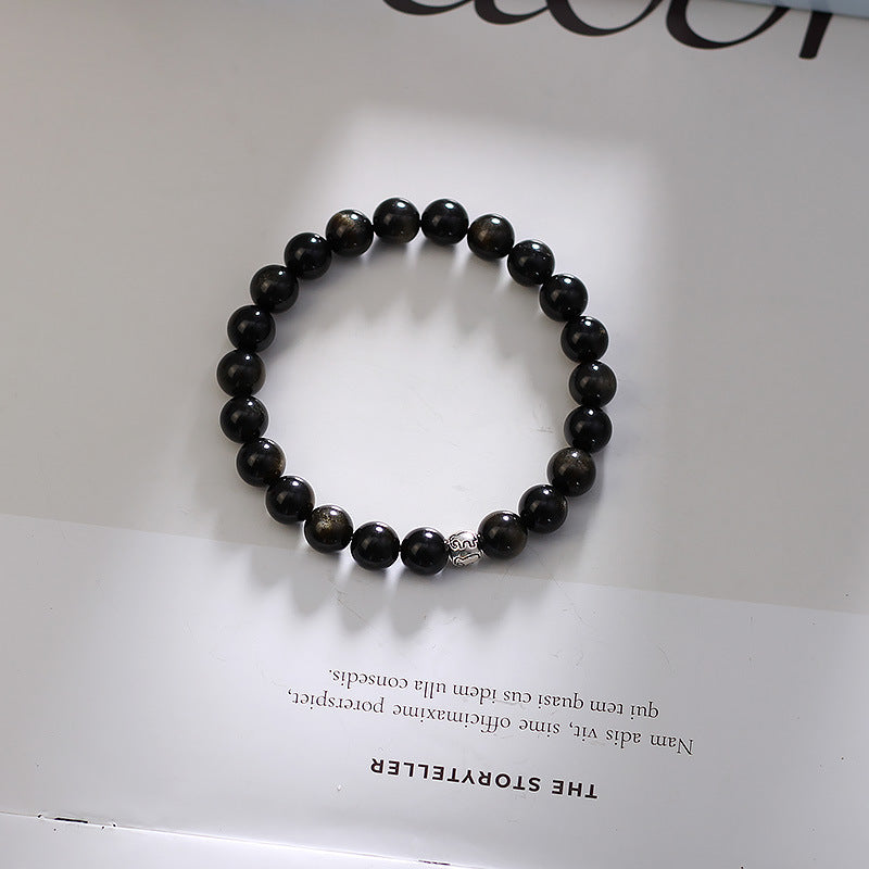 天然黒曜石黒曜石カップルブレスレットスターリングシルバーカップルモデル