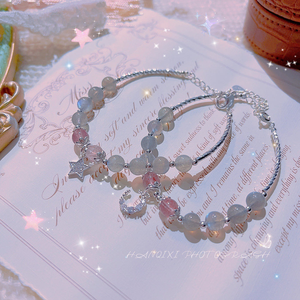 FJHDIY010 Strawberry Crystal Moonstone Bracelet 8mm