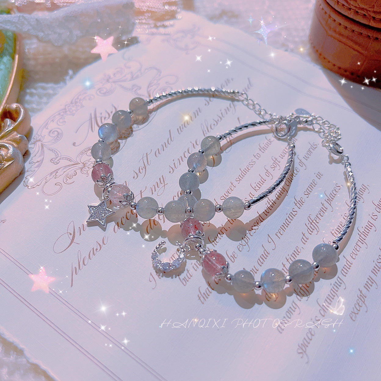 FJHDIY010 Strawberry Crystal Moonstone Bracelet 8mm