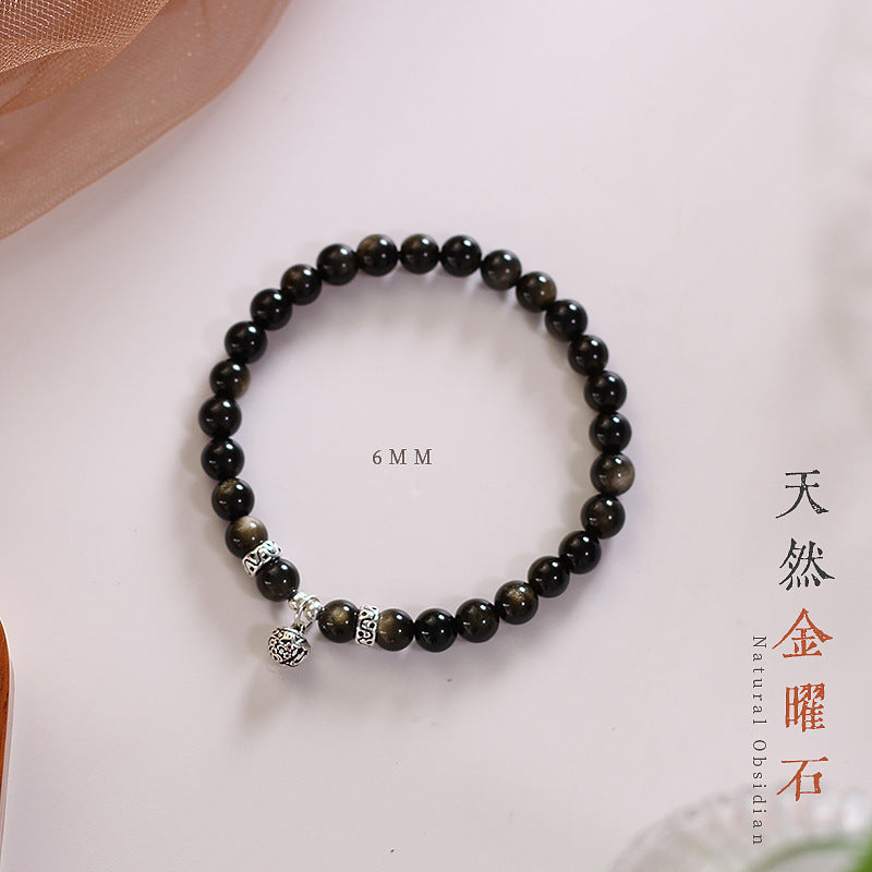 原創 925 純銀天然黑曜石情侶手鍊