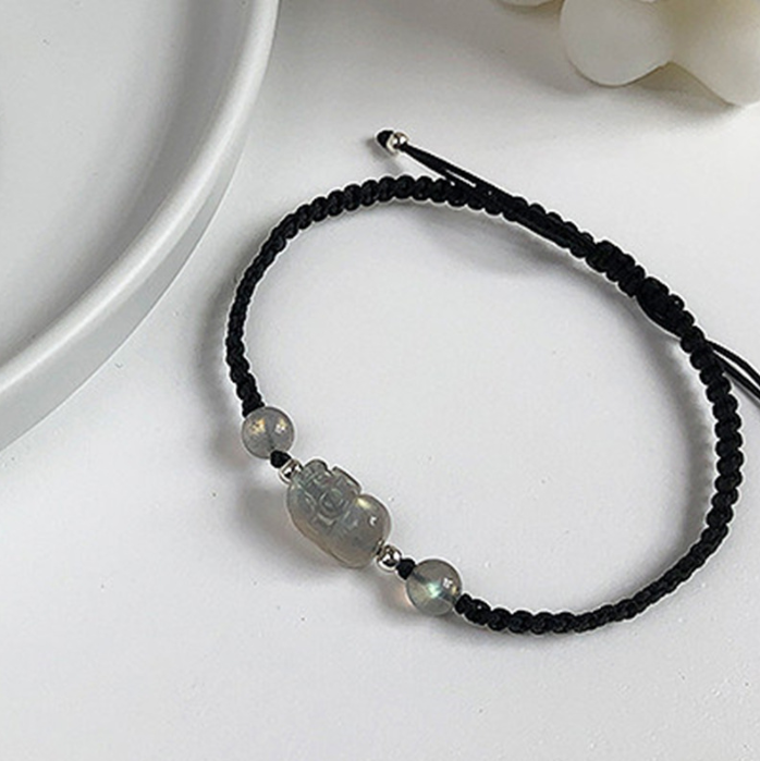 FJHDIY024 Moonstone Crystal Pixiu Weaving Bracelet 8mm